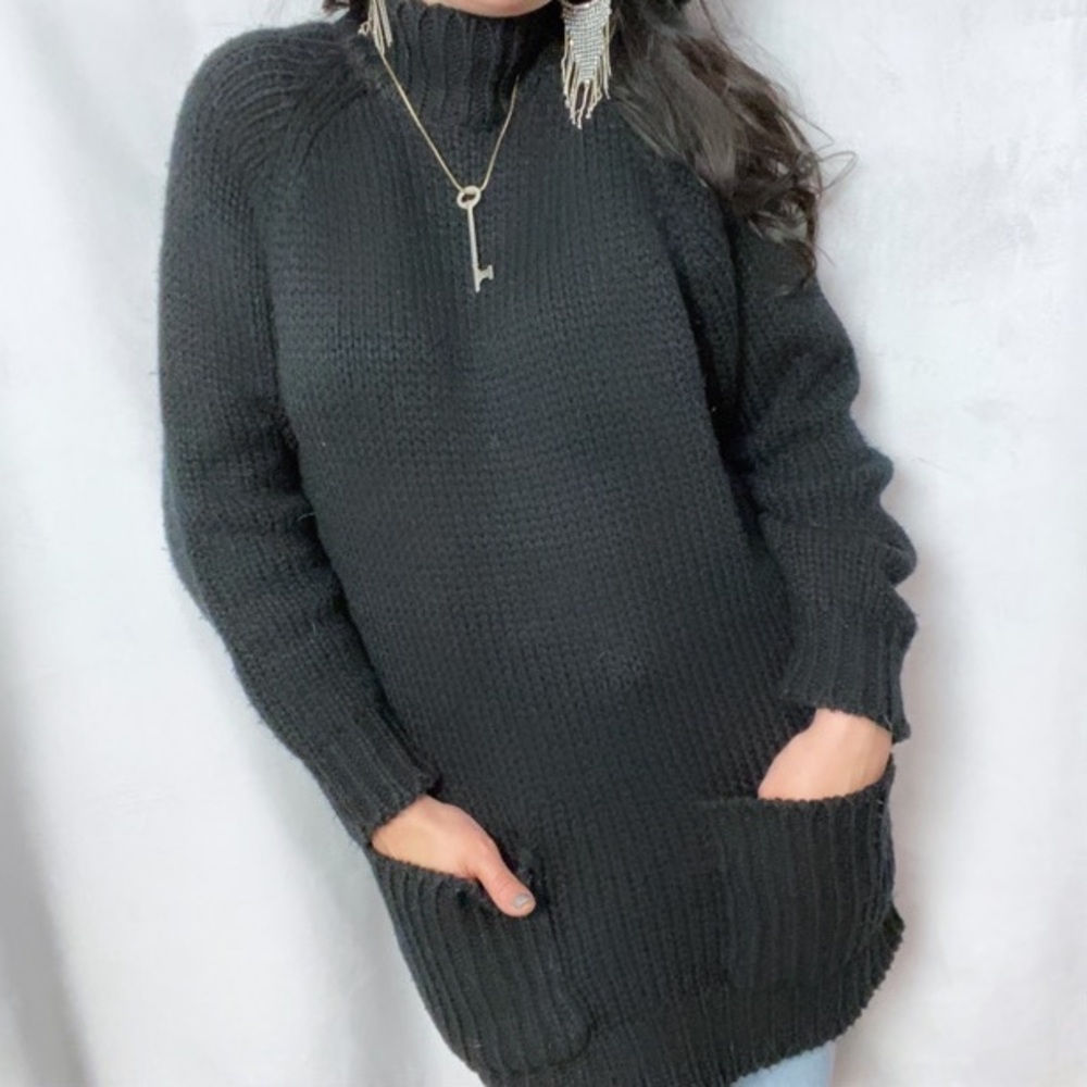 VINTAGE THICK KNIT DOUBLE POCKET SWEATER DRESS